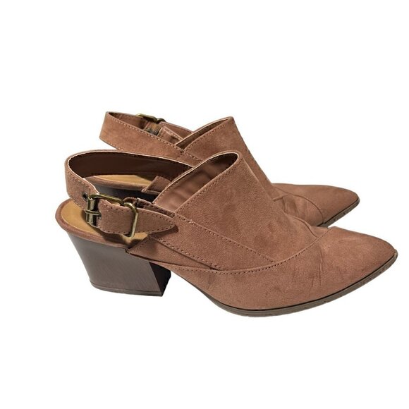 Qupid Nava Women's Slingback Pointed Toe Western Mules Brown Mocha Mauve Size 8 - Picture 3 of 16